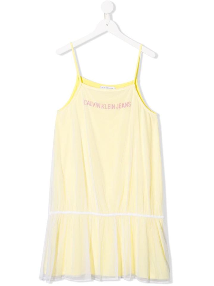 Calvin Klein Kids Teen Logo Print Dress - Yellow