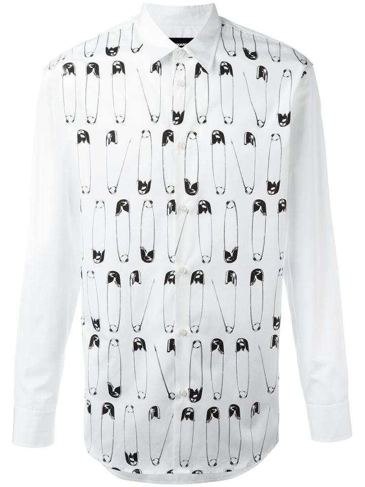 Dsquared2 Safety Pin Print Shirt, Men's, Size: 46, White, Cotton
