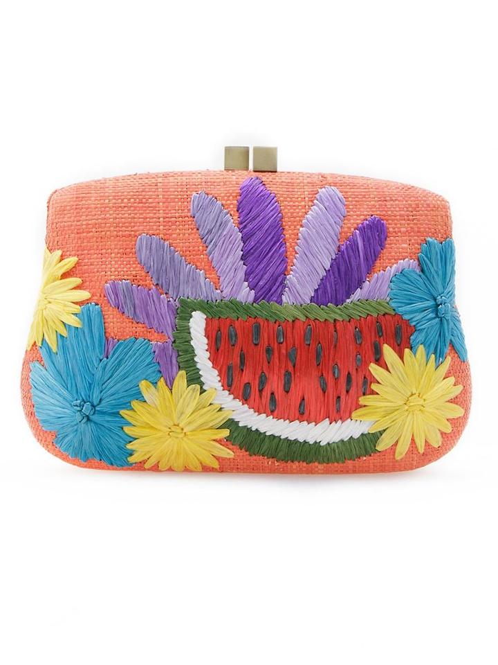 Serpui Woven Clutch, Women's, Yellow/orange, Straw