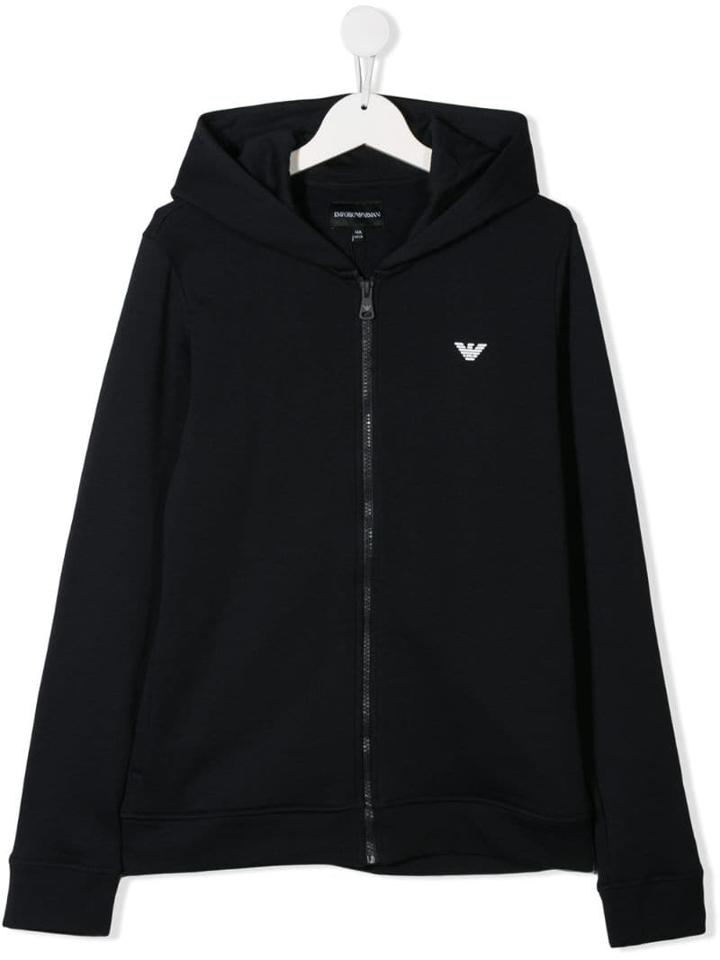 Emporio Armani Kids Logo Embroidered Hoodie - Blue