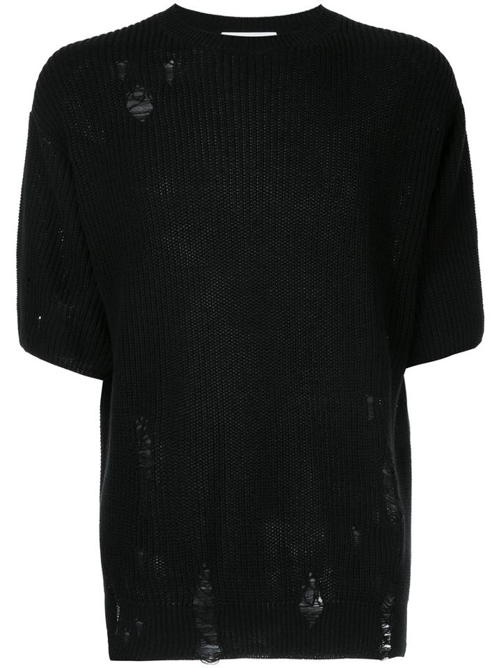 Monkey Time - Distressed Half Sleeve Sweater - Men - Cotton - S, Black, Cotton