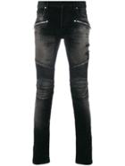 Balmain Stonewashed Biker Skinny Jeans - Black