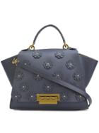 Floral Embellished Medium Tote, Women's, Blue, Calf Leather, Zac Zac Posen