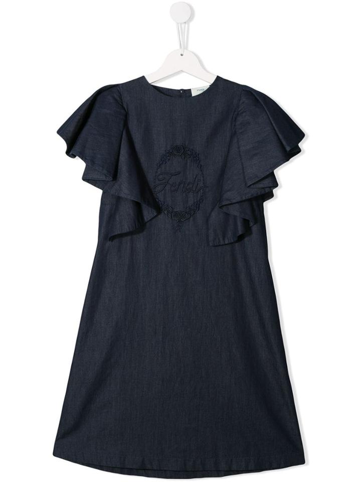 Fendi Kids Ruffled Sleeve Dress - Blue