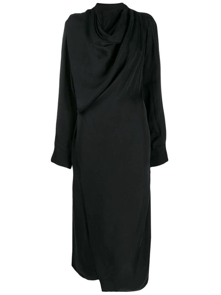 Low Classic Cowl Neck Wrap Dress - Black