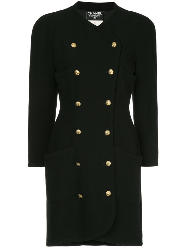 Chanel Vintage Double Breasted Curvy Coat - Black
