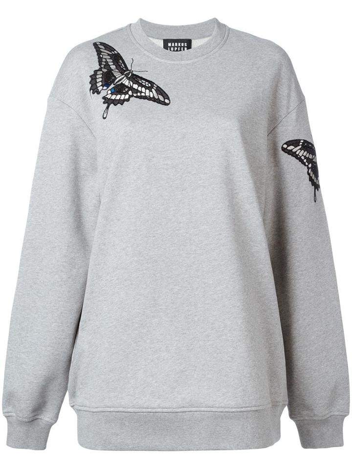 Markus Lupfer Butterfly Embroidered Sweatshirt, Women's, Size: Xs, Grey, Cotton