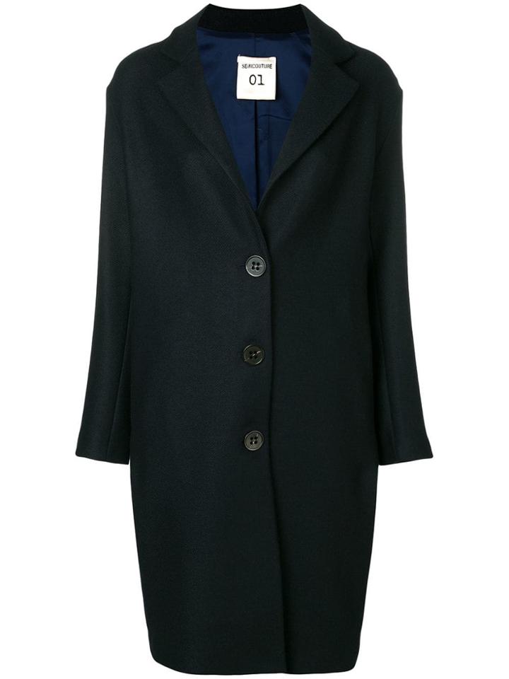 Semicouture Midi Single Breasted Coat - Blue