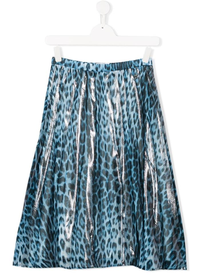 Roberto Cavalli Junior Teen Leopard-print Pleated Skirt - Blue