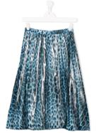 Roberto Cavalli Junior Teen Leopard-print Pleated Skirt - Blue