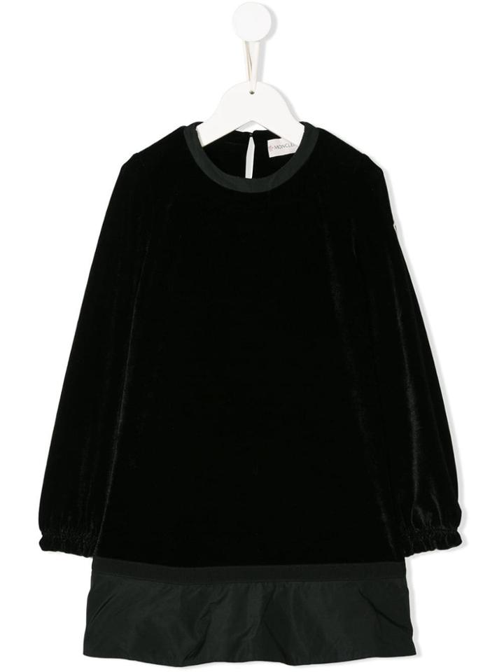 Moncler Kids Velour Frill Hem Dress - Black