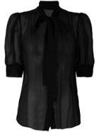Dolce & Gabbana Sheer Blouse With Branded Pussy Bow - Black