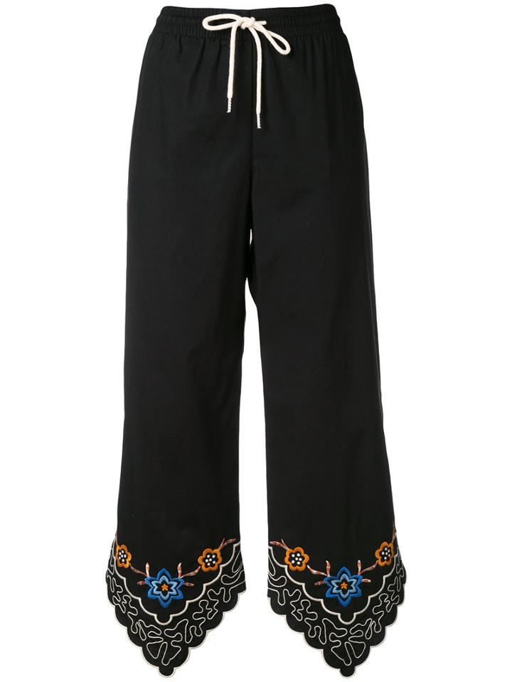 See By Chloé Floral Trim Drawstring Trousers, Women's, Size: 36, Blue, Cotton