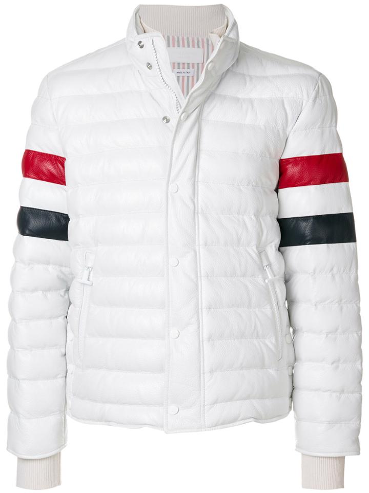 Thom Browne Downfilled Leather Ski Jacket W/ Front Guard & Rwb Sleeves