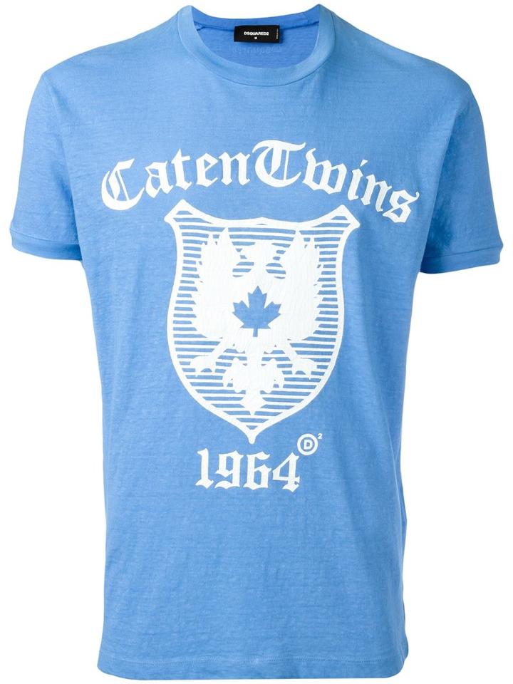 Dsquared2 Caten Twins Plaque T-shirt, Men's, Size: Xxl, Blue, Cotton