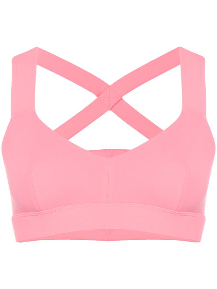 No Ka' Oi Cross Strap Sports Cropped Top - Pink & Purple