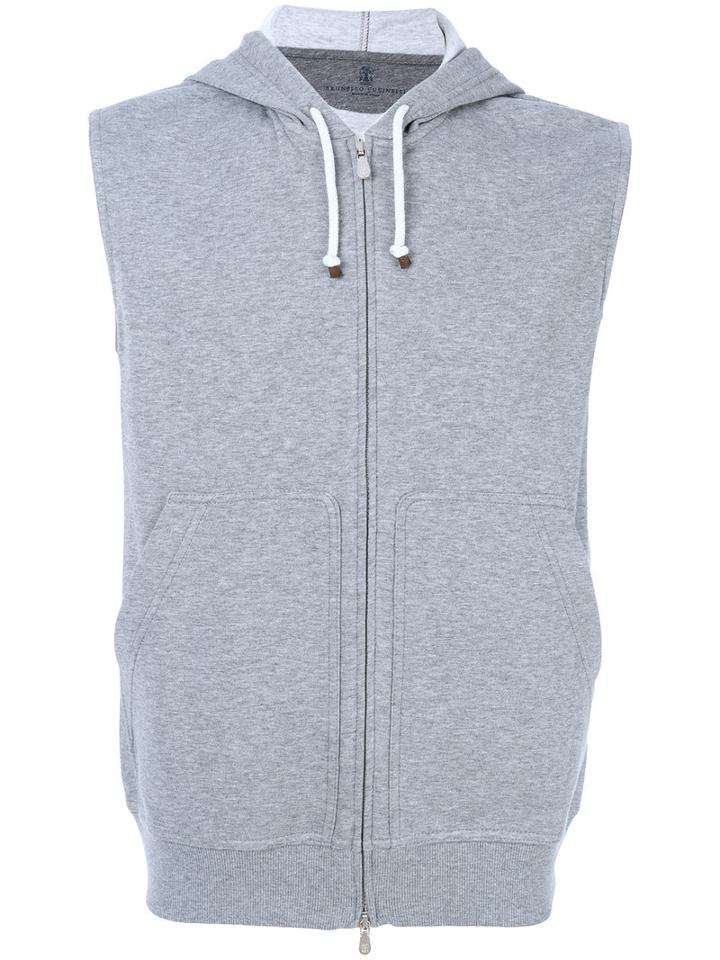 Brunello Cucinelli - Sleeveless Zipped Hoodie - Men - Cotton/polyamide - S, Grey, Cotton/polyamide