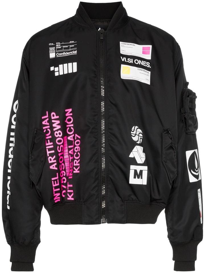 Marcelo Burlon County Of Milan Logo Print Rear Graphic Bomber Jacket -