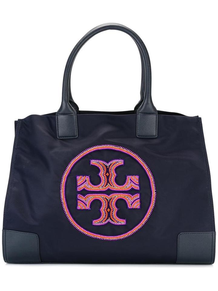 Tory Burch Ella Beaded Logo Tote, Women's, Blue, Leather/nylon/glass