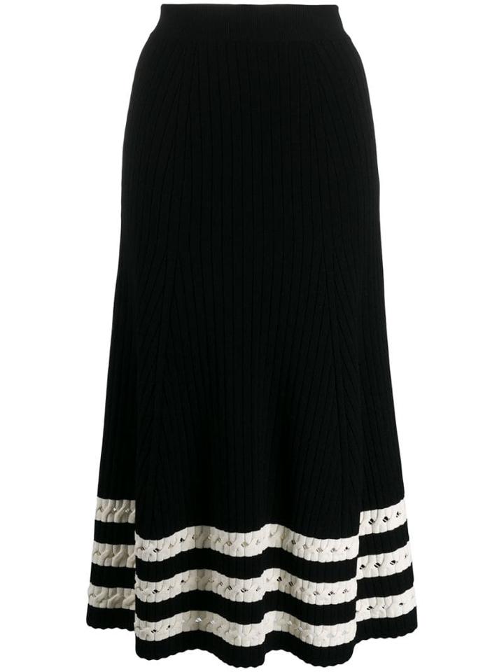 Alexander Mcqueen Holey Striped Hem Skirt - Black