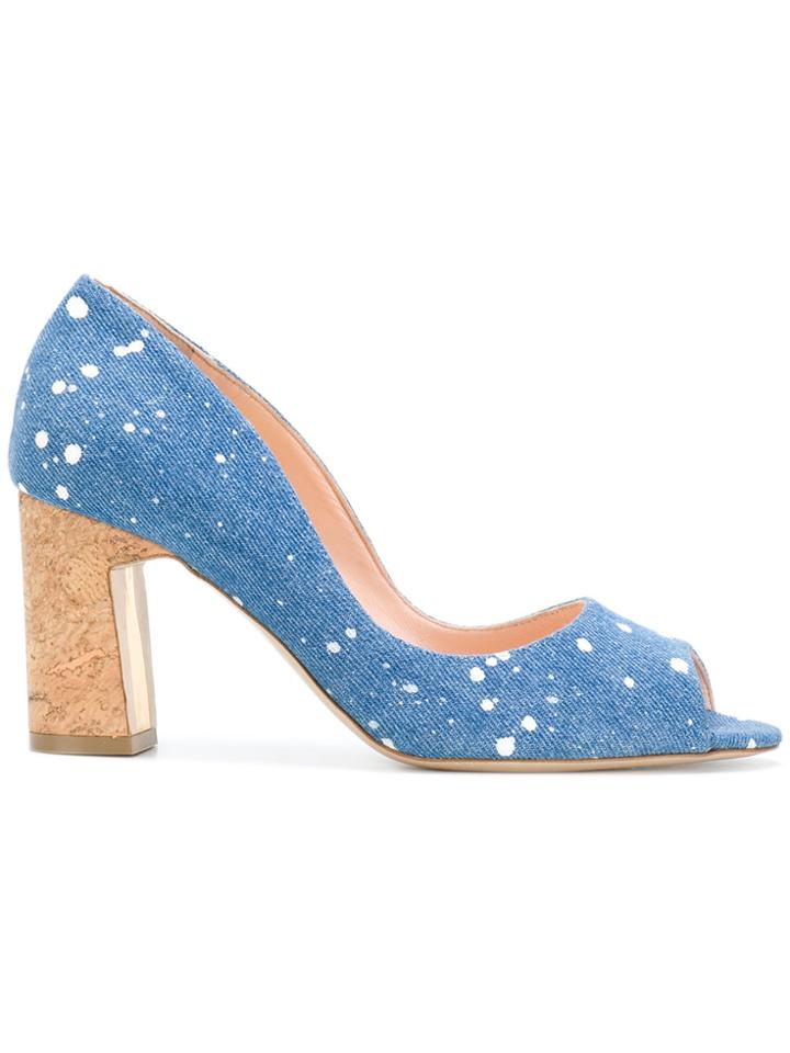 Rupert Sanderson Peep Toe Denim Pumps - Blue