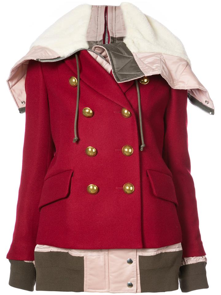 Sacai Fusion Bomber Pea Coat - Red