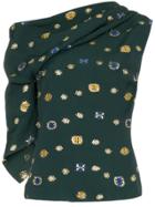 Peter Pilotto Asymmetric Sleeve Embroidery Detail Top - Green
