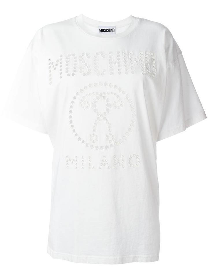Moschino Perforated Logo T-shirt, Women's, Size: Small, White, Cotton