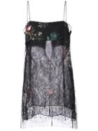 Adam Lippes Floral Print And Lace Detail Sheer Camisole - Black