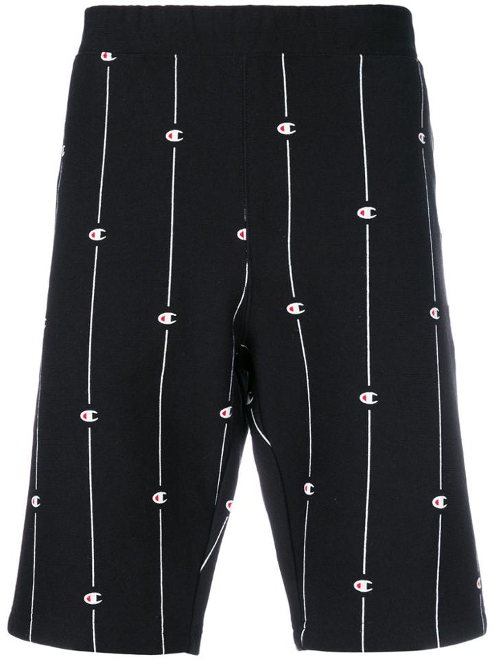 Champion All Over Logo Track Shorts - Black