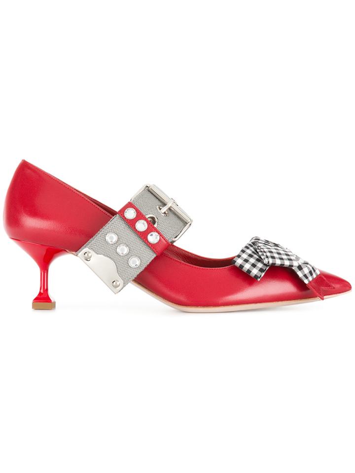 Miu Miu Checked Bow Pumps - Red