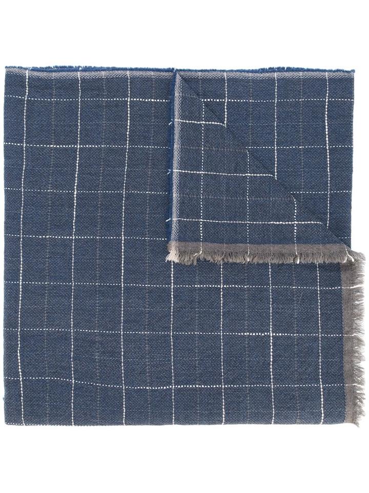 Eleventy Checked Scarf, Men's, Blue, Wool
