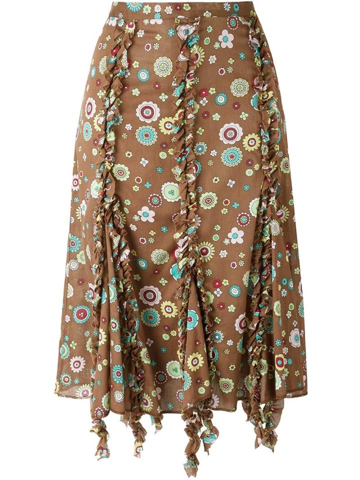 Romeo Gigli Vintage Ruffled Trim Printed Skirt