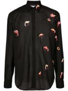 Saint Laurent Sheer Flamingo Embroidery Shirt - Black