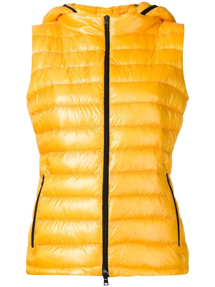 Herno Zipped Hooded Gilet, Women's, Size: 40, Yellow/orange, Spandex/elastane/polyamide/feather Down