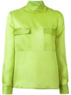 M Missoni Buttoned Shoulder Sheer Shirt, Women's, Size: 44, Green, Silk