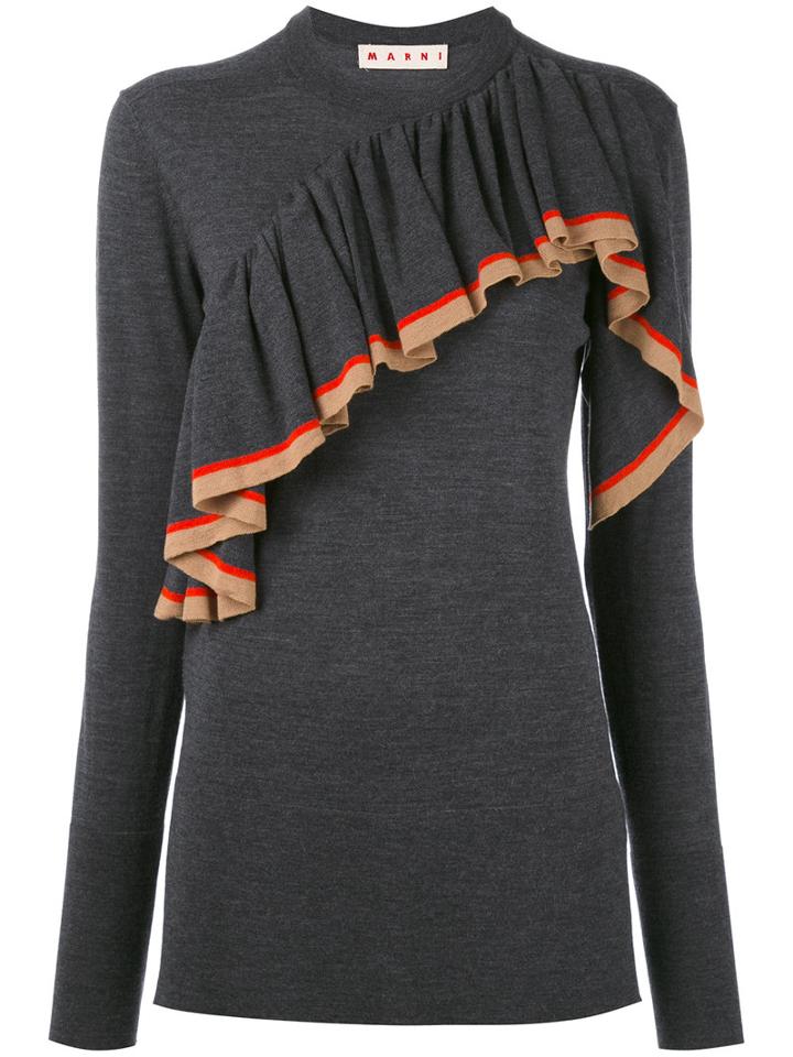 Marni - Knitted Jersey Ruffle Top - Women - Virgin Wool - 40, Grey, Virgin Wool