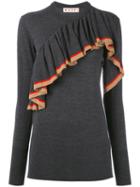Marni - Knitted Jersey Ruffle Top - Women - Virgin Wool - 40, Grey, Virgin Wool