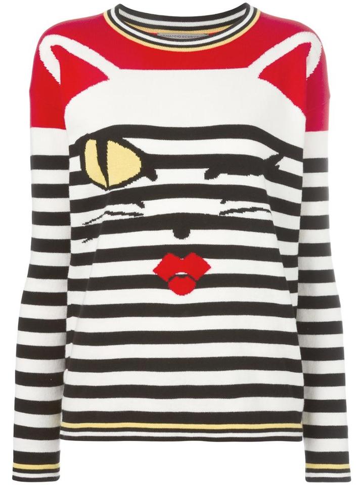 Ermanno Scervino Cat Intarsia Striped Jumper, Women's, Size: 46, Black, Cotton/polyester