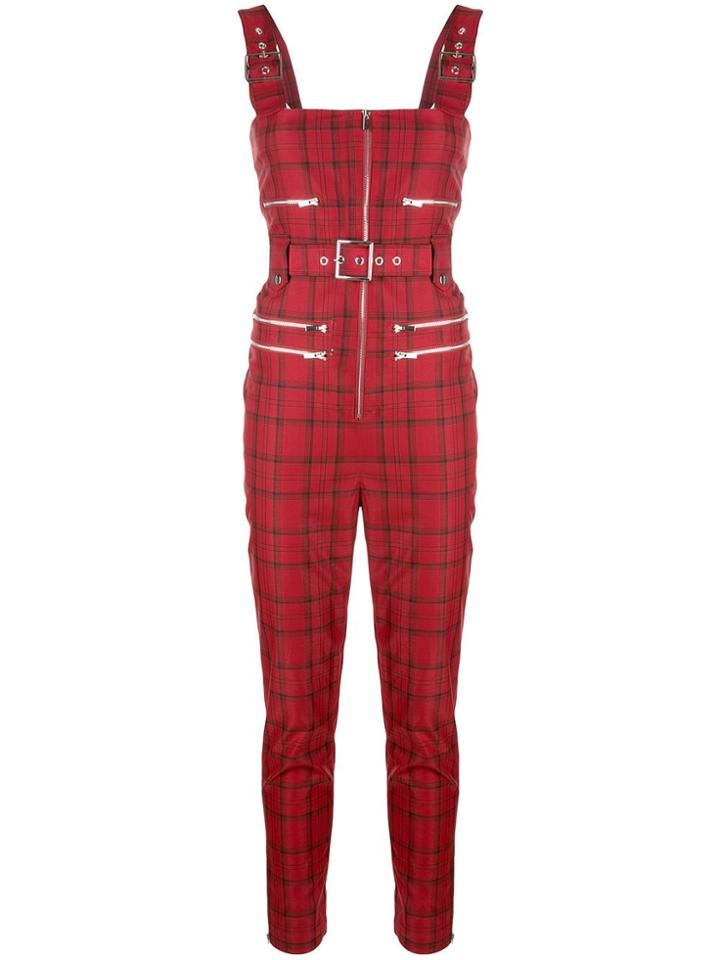 Weworewhat Moto Tartan Jumpsuit - Red