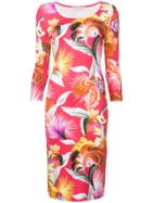 Mary Katrantzou Feather Print Fitted Dress - Pink & Purple