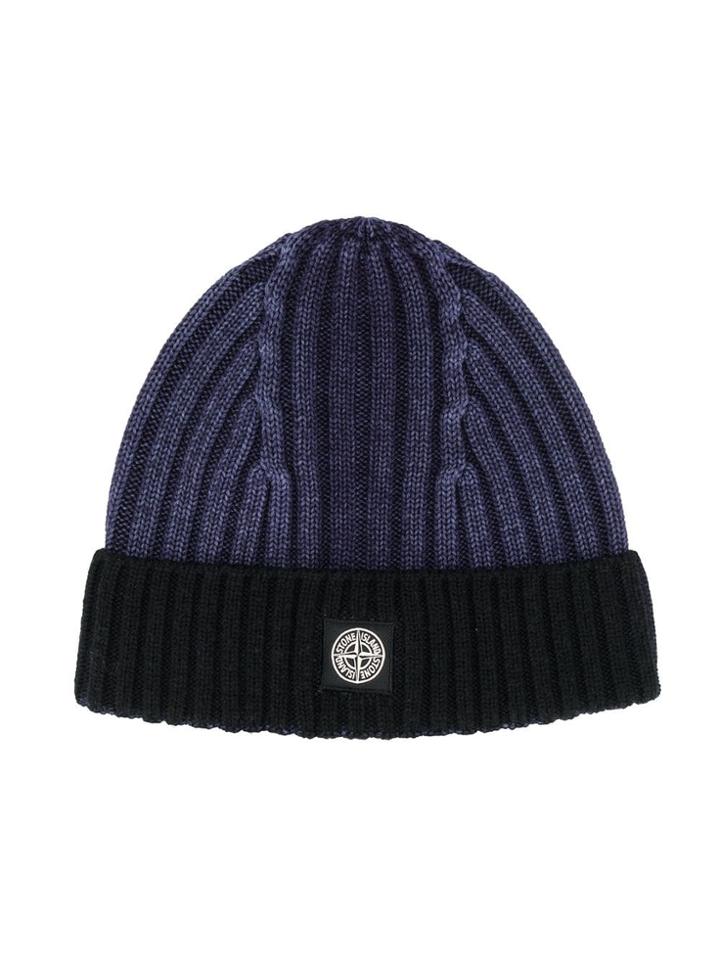 Stone Island Junior Teen Ribbed Beanie Hat - Blue