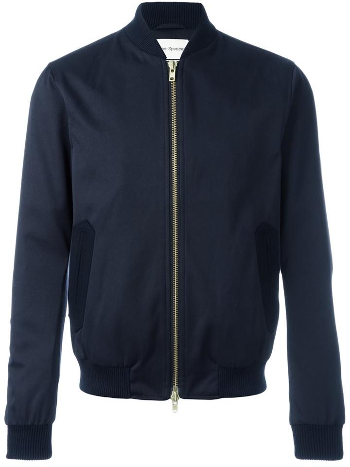 Oliver Spencer 'bermondsy' Bomber Jacket, Men's, Size: Small, Blue, Cotton/polyester/acetate