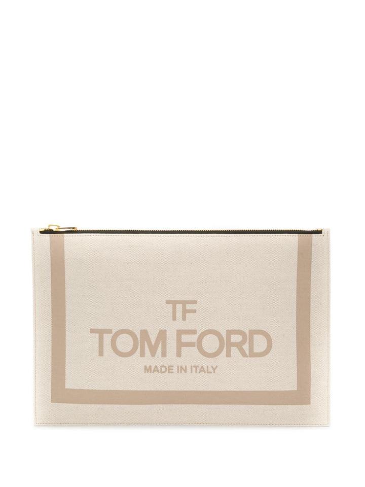 Tom Ford Logo Clutch Bag - Neutrals