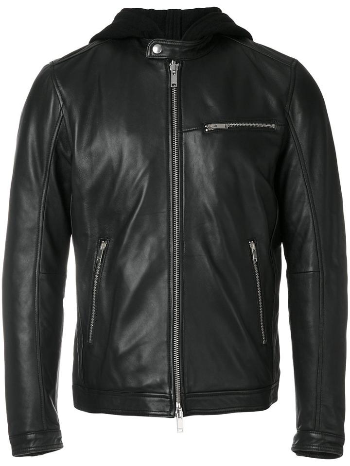 Dondup - Hooded Leather Jacket - Men - Leather/polyamide/polyester/wool - 46, Black, Leather/polyamide/polyester/wool
