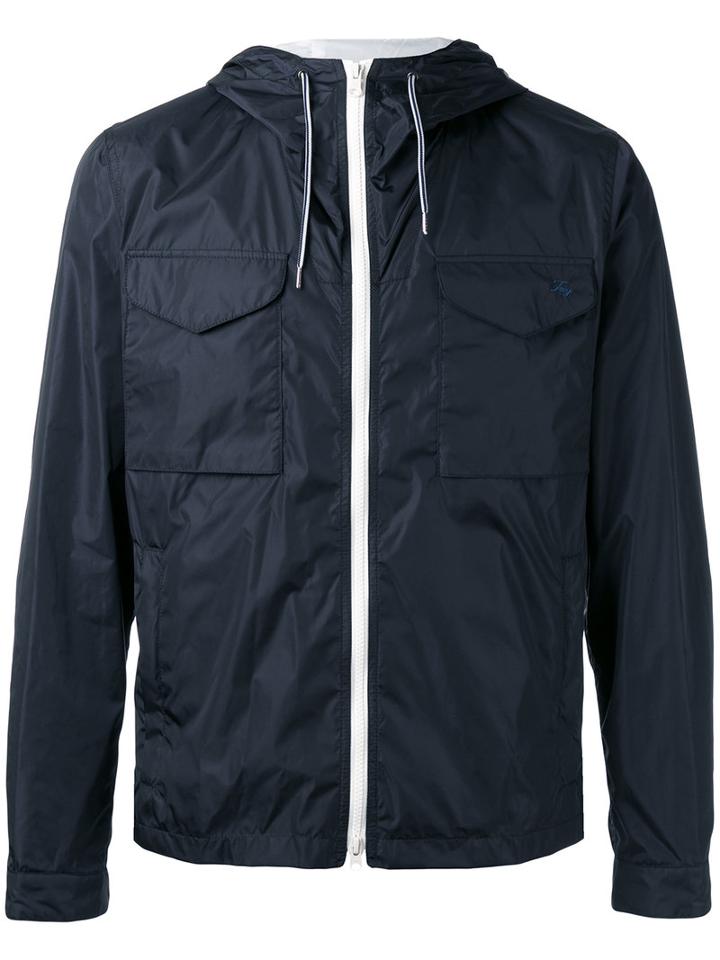 Fay - Hooded Windbreaker Jacket - Men - Polyamide - M, Blue, Polyamide