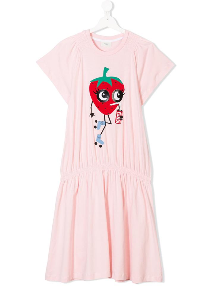 Fendi Kids Teen Strawberry Character Print Dress - Pink & Purple
