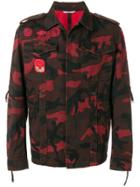 Valentino Camouflage Jacket With Military Embroidery - Red