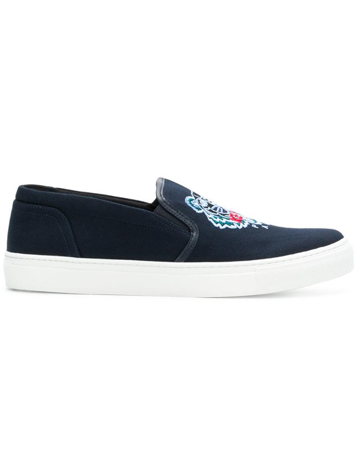 Kenzo Tiger Embroidered Slip-on Sneakers - Blue