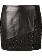 Mugler Leather Panel Mini Skirt, Women's, Size: 40, Black, Lamb Skin/wool
